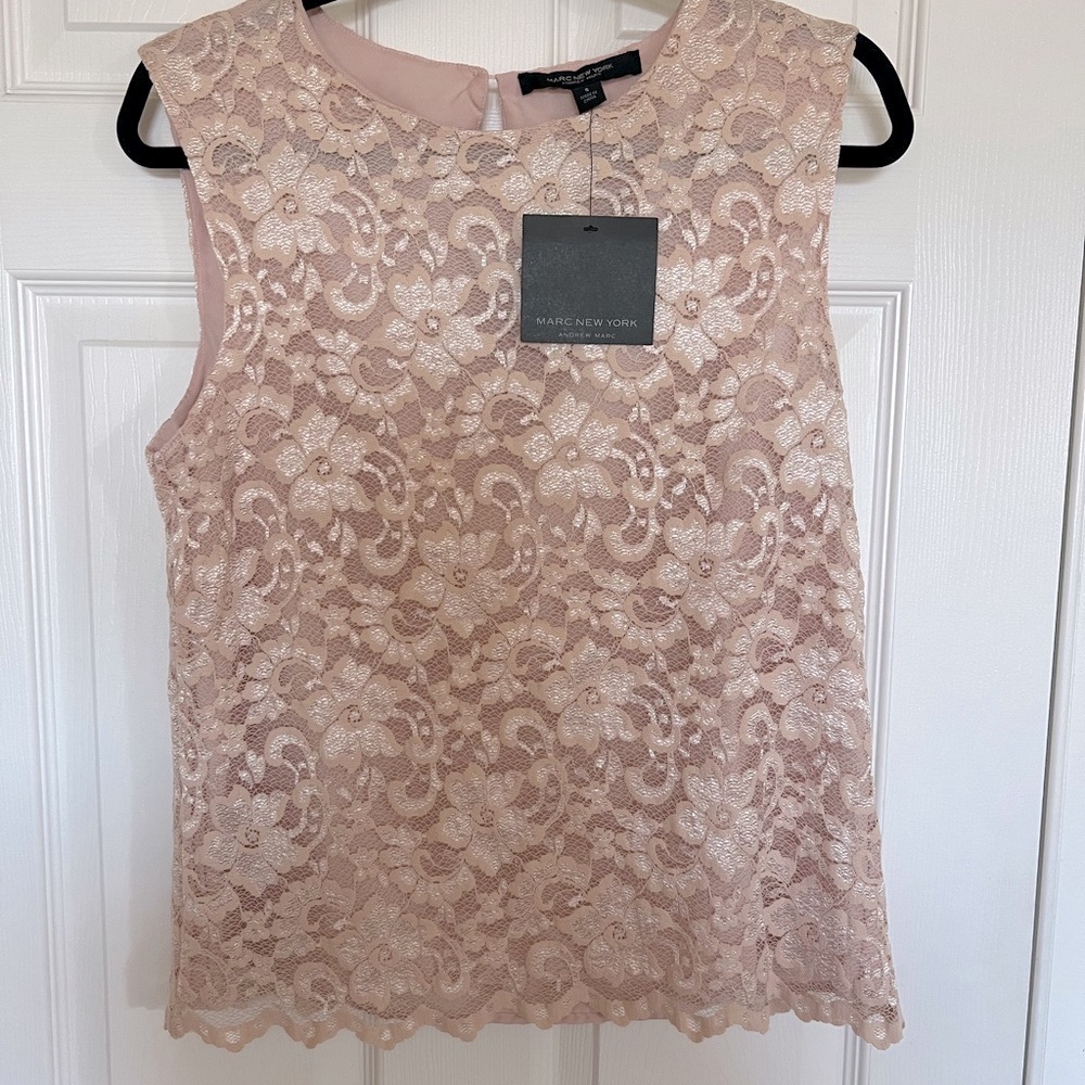 NWT  Marc New York Pink Sleeveless Boxy Embellished Blouse